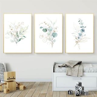 HMXQLW Leinwandbilder Set 3er Palmblatt Blätter Pflanze Grün Natur Bilder Wohnzimmer Schlafzimmer Deko Modern Kunstdrucke Malerei Bild Wanddekoration (Pflanzen,50X70CM)