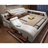 Design Bett xxl Big Leder Polster Betten Hotel 180x200cm Multifunktion Regal USB - Weiß