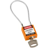 Brady Kompakte Kabel-Vorhängeschlöss - Lockout Sicherheitsschloss mit Schlüssel - Vorhängeschloss Wetterfest mit langer Bügel - Vorhängeschloss Verschiedenschließend - Kabellänge 200 mm, Orange