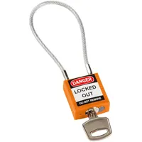Brady Kompakte Kabel-Vorhängeschlöss - Lockout Sicherheitsschloss mit Schlüssel - Vorhängeschloss Wetterfest mit langer Bügel - Vorhängeschloss Verschiedenschließend - Kabellänge 200 mm, Orange