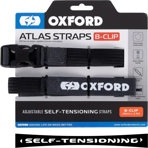Oxford Atlas B-Clip, sangles auto-tendues - Gris Foncé/Noir - 26 mm x 2