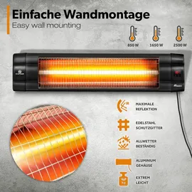 TRESKO Infrarot Heizstrahler 2500W schwarz mit Fernbedienung, & Abdeckung Wärmestrahler Terrasse elektrisch mit 3 Heizstufen Terrassenstrahler Innen | Terrassenst... | Schwarz