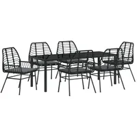 VidaXL 7-teiliges Garten-Essset mit Kissen in Schwarz Poly-Rattan