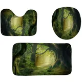 ZXYLSL Mode Badgarnitur Badematten Set 3 teilig Badvorleger Badteppich WC Vorleger Badematte Duschvorleger - Grüner Wald