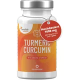 Kurkuma Kapseln Hochdosiert, Vitamin D3, Ingwer - 60 Curcumin Kapseln Hochdosiert 1000mg - Curcuma Extrakt - 185x höhere Bioverfügbarkeit - Sensilab