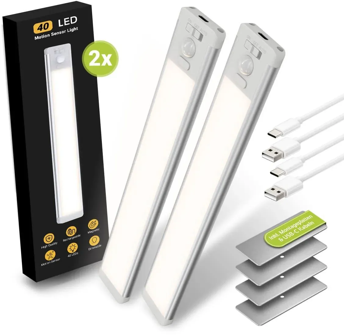 Unterbauleuchte | 2 x Kabellose Küchenunterbauleuchte mit Bewegungssensor | USB-...