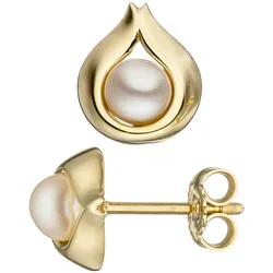 Perlenohrringe JOBO, gold (gelbgold 333), Ohrringe, Damen, Gelbgold 333-Perlen, Gelbgold 333, Perlen, Tropfen 333 Gold mit Süßwasser-Zuchtperlen