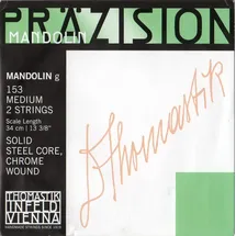 THOMASTIK-INFELD Thomastik Einzelsaite G 153mittel (1 Paar) poliertes Chromstahlband, flatwound für Mandoline Präzision Satz 154mittel