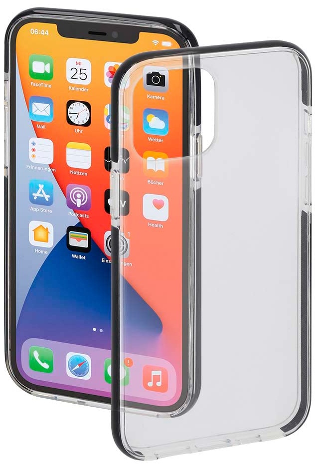 Hama Handyhülle für iPhone 12 Pro Max „Protector“ (durchsichtige iPhone 12 Pro Max Hülle aus TPU, stoßfester Bumper für Fallschutz, wasserabweisende Schutzhülle, flexibler Handyschutz) schwarzer Rand