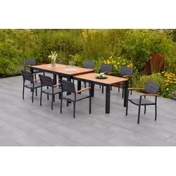 Garten-Essgruppe MERXX "Paxos", grau (graphit, grau, natur), Aluminium, Massivholz, Stoff, Sitzmöbel-Sets