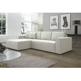 Fun Möbel Ecksofa Schlafsofa Sofa CONOR PREMIUM Kunstleder, Soft weiß Ottomane Links