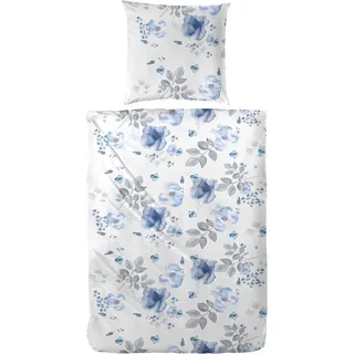 H. G. Hahn Biber Bettwäsche Blümchen 135 x 200 cm blau