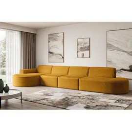 altdecor Ecksofa in L-Form Corner Sofa Bett Eckcouch Couch Wohnlandschaft Cauchsofa MARI-L3-406x165x78 cm Senfgelb