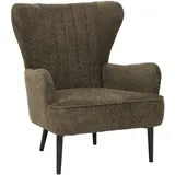 Mendler Lounge-Sessel HWC-K37, Cocktail-/Ohrensessel Polsterstuhl Retro Vintage Stoff Chenille (500g/m2) grün-braun