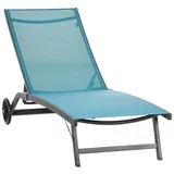 Outsunny Sonnenliege, Liegestuhl mit Rollen, Relaxliege mit Verstellbarer Rückenlehne, Gartenliege für Poolbereich, Balkon, Polyester, Alu, Blau, 195 x 165 x 102 cm