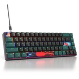 SOLIDEE mechanische Gaming Tastatur 65%,68 Tasten mit Lineare rote Schalter,kabelgebundene mechanische Tastatur mit LED-Hintergrundbeleuchtung,gemischtes Licht kompakte Tastatur(68 Black-Green)