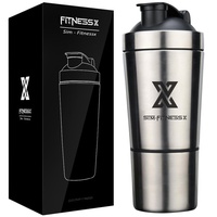 X SIM FITNESSX 600+200ml Sport Fitness Edelstahl Protein Shaker