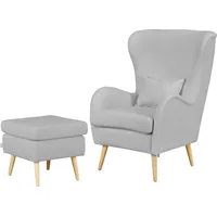 Home Affaire Ohrensessel Salla Fellimitat 78 x 118 x 94 cm Grau mit Hocker