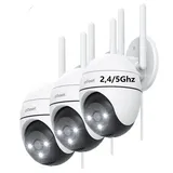 ieGeek Überwachungskamera 5G/2,4GHz Überwachungskamera Aussen 2K 5MP WLAN Kamera Überwachung (Aussen, Außenbereich, Outdoor, außen, 355°/120° PTZ, 24/7 Aufnahme,Nachtsicht in Farbe,Cloud-Speicher, 3-tlg., WiFi PTZ IP Kamera Outdoor Mit Mensch Bewegungsmelder, 2-Wege-Audio,Multi-User-Sharing, Automatische Verfolgung) weiß