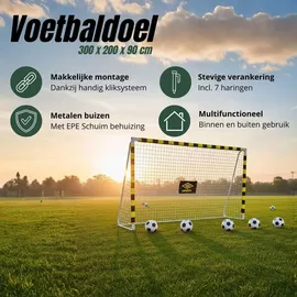 Umbro Fußballtor Schwarz/Gelb 300 x 200 x 90 cm