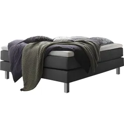 Boxspringbett HASENA "Basio", schwarz (anthrazit, metall alu), B:160cm L:200cm, Komplettbetten, Boxspringbett, ohne Kopfteil, Bezugsstoffe, Federkernmatratze