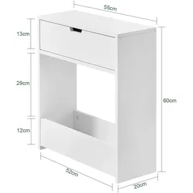 SoBuy Nischenregal Nischenschrank schmales Regal Badezimmerschrank Badschrank mit 1 offener Ablage und 1 Klappe Kommode MDF Weiß