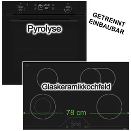 Vestel Herdset Pyrolyse Backofen 78L + Glaskeramikkochfeld 78 cm Zweikreiszone Bräterzone