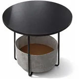 Relaxdays Beistelltisch, runder Couchtisch, mit Stoffkorb, HD 50x45cm, Kaffeetisch Wohnzimmer, MDF, Metall, schwarz-grau