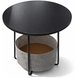 Relaxdays Beistelltisch, runder Couchtisch, mit Stoffkorb, HD 50x45cm, Kaffeetisch Wohnzimmer, MDF, Metall, schwarz-grau