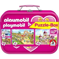 SCHMIDT SPIELE 56498 Playmobil, Puzzle-Box pink, 2x60, 2x100 Teile