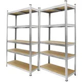ECD Germany 2er Set Werkstattregal 180x90x40 cm verzinkt - belastbar bis 750kg - 5 Mdf-platten - Lagerregal Steckregal Kellerregal Garagenregal Metallregal Regal Werkbank