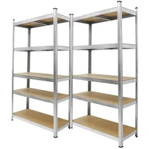 ECD Germany 2er Set Werkstattregal 180x90x40 cm verzinkt - belastbar bis 750kg - 5 Mdf-platten - Lagerregal Steckregal Kellerregal Garagenregal Metallregal Regal Werkbank
