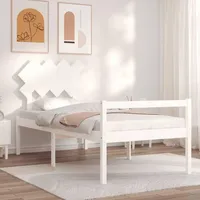 vidaXL Seniorenbett mit Kopfteil Weiß Massivholz