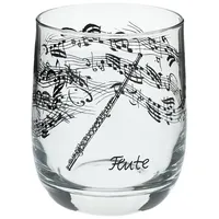MUSIKBOUTIQUE Glas mit Instrumenten und musikalischen Motiven, schwarzer Druck