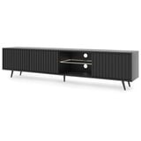 Selsey TV Schrank Board Sideboard Fernsehtisch Fernsehschrank Mit Lamellen Und LED Beleuchtung 175 cm Schwarze Beine Schwarz Bello