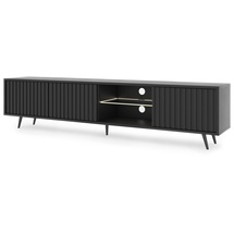 Selsey TV Schrank Board Sideboard Fernsehtisch Fernsehschrank Mit Lamellen Und LED Beleuchtung 175 cm Schwarze Beine Schwarz Bello