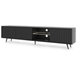 Selsey TV Schrank Board Sideboard Fernsehtisch Fernsehschrank Mit Lamellen Und LED Beleuchtung 175 cm Schwarze Beine Schwarz Bello