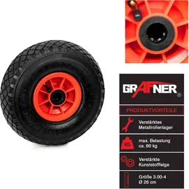 Grafner 2er Set Grafner® Sackkarren/Bollerwagenrad 3.00-4 PolyurethanLuftbereifung Kunststoff Felge