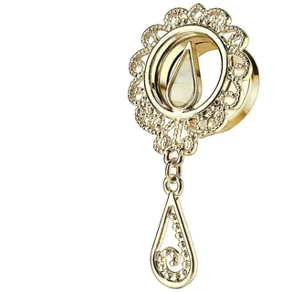 Taffstyle Plug Flesh Tunnel Perlmutt Tropfen Kristall Anhänger vergoldet Gold 10mm, Ohrpiercing Ohr Ear Flesh Tunnel Plug Piercing goldfarben 10mm