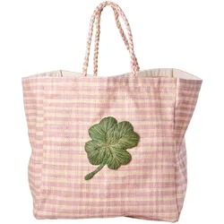 RICE Raffia Shopping Tasche Karriert, Kleeblatt