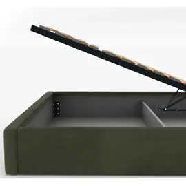 Muralo Polsterbett für Schlafzimmer Polsterbett mit Bettkasten und Gasdruckfeder Bett mit Polsterkopfteil Doppelbett 140x200 Bett mit Stauraum Khaki