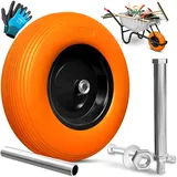 Masko MASKO® PU Schubkarrenrad Vollgummi 200 kg pannensicher 4.80/4.00-8 Ø 390mm inkl. Achse Ersatzrad Gummirad Stahlfelge Reifen pannensicher für Schubkarre Gartenkarren pannensicheres PU Rad