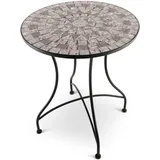 Raburg Mosaiktisch, 60 cm Ø, runder Gartentisch mit Mosaikmuster, Balkon- und Terrassentisch, mediterranes Flair, liebevolle Handarbeit, Mayla, Grau-Weiß-Anthrazit