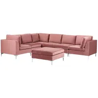 Modulares 6-Sitzer Ecksofa mit Ottomane Samt Rosa rechtsseitig Metallbeine Evja