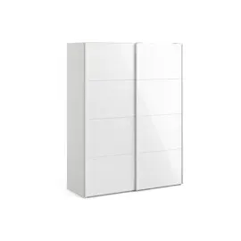 VCM Veto Schiebetürenschrank B150 cm 2 Türen weiß und weiß hochglanz.
