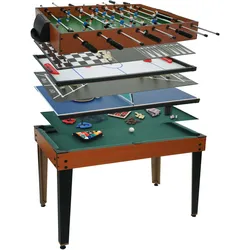 Tischkicker HWC-M33, Spieltisch Tischtennis Tischfu√üball Billard Hockey Backgammon 15in1 Multiplayer, MDF 80x123x101cm