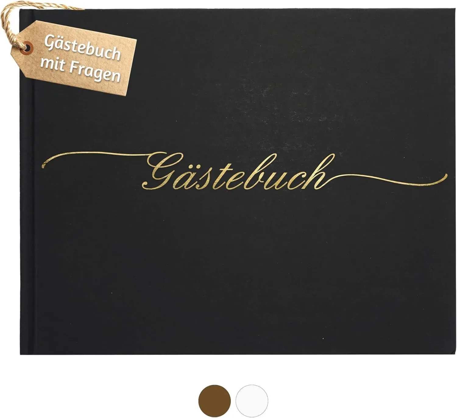 Gästebuch Hochzeit mit Fragen Plastikfrei Verpackt - 120 Seiten Dickes Premium-Papier Mit Goldenem Titel Ideal Für Ihre Hochzeit, mit Fragen - Schwarz