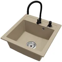 Spüle Granit Beige Big DON Armatur FLEX CHROME Siphon Chrom