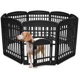 Iris Ohyama Welpenauslauf mit 8 Paneelen und abschließbarer Tür, H90cm, Schwarz, Katzengehege, Hundebox, Für Outdoor, Indoor, Welpenlaufstall, Hundezaun, Welpenzaun, Laufstall Hund, CI-908