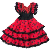 La Senorita Spanische Flamenco Kleid Niño Deluxe mit Spitzen Ränder/Kostüm - für Mädchen/Kinder - Rot/Schwarz (Größe 128-134 - Länge 85 cm- 7-8 Jahr) - 8 Jahre